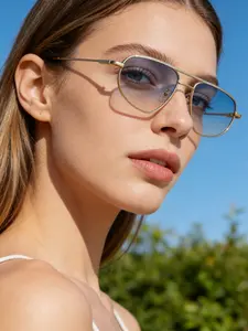 Women's Plain Color Glasses Dual Bridge Frog Oval Frame Metal Korean Style Sunglasses Unisex Eyewear Fashion Accessory Trendy Beach Eyewear