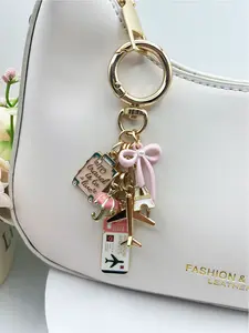 Elegant Bow Travel Keychain Charm, Dripping Oil Airplane Luggage Tag DIY Accessory, Women's Bag Pendant, Stylish Playful Charm, Y2K Gothic Style Gift, Girly Purse Accessories, Charms For Bags