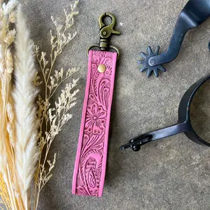 Cowgirl Candy Tooled Leather Keychain – Pink