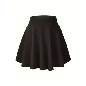 Girls' Mini  with-In Shorts to Prevent Exposure, Casual-Elastic Pleated Flared Solid Color Skating  Children Aged 4-13. Skirt