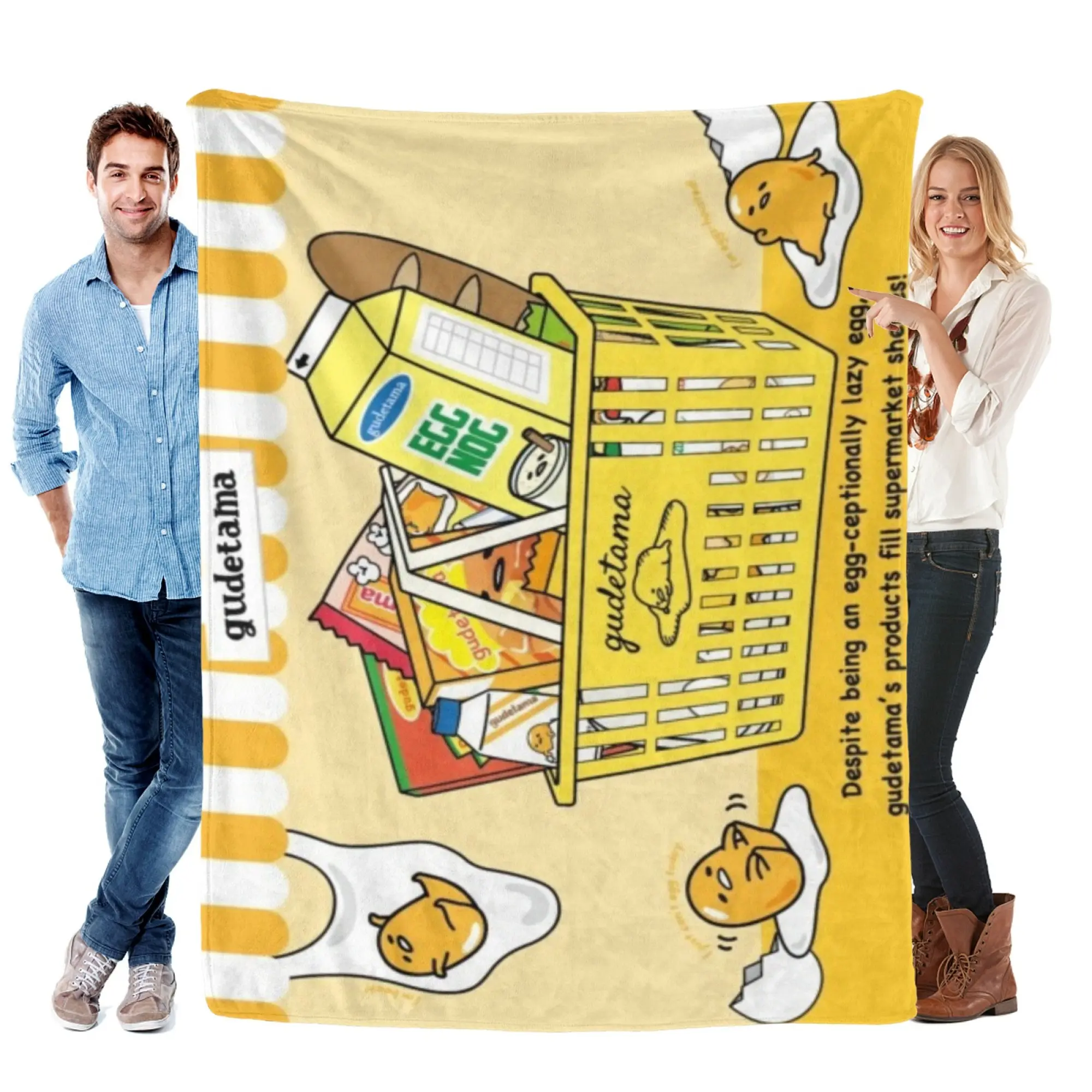 [SummerVibes] SANRIO Gudetama Supermarket Soft Flannel Blanket, Funny Lazy Egg 2D Print Throw for Home, Couch & Office Nap