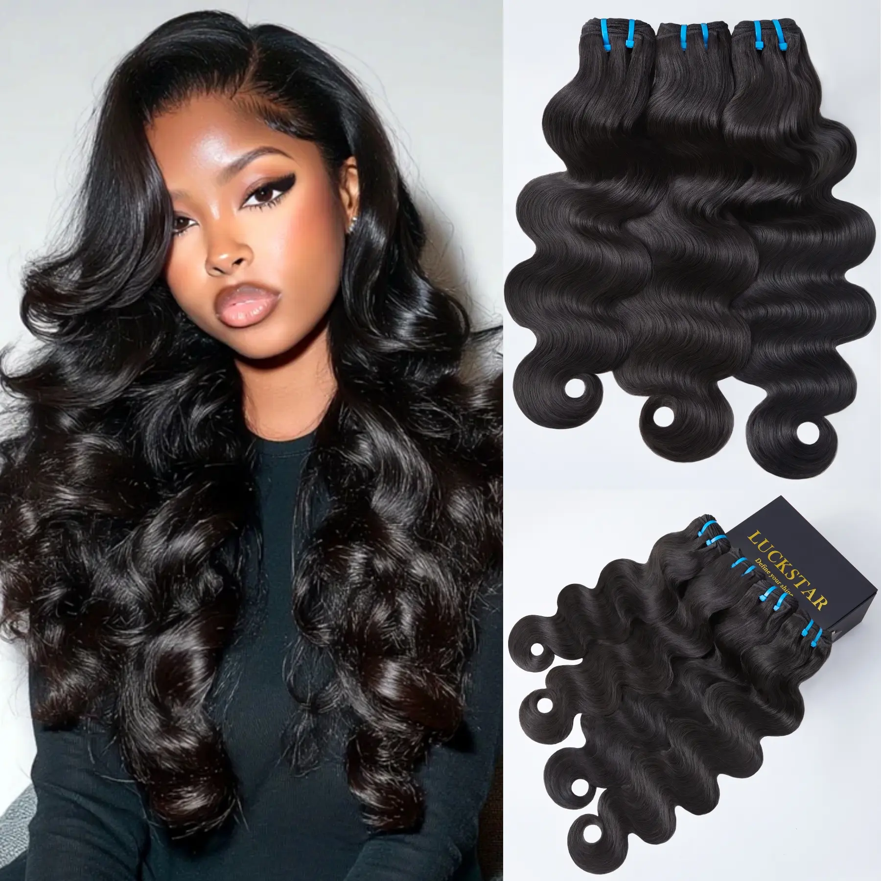 LUCKSTAR Premium 100% Virgin Human Hair Bundles Body Wave Burmese Curly Bundles & Burmese Curly Crochet Cuticle Aligned Double Drawn Ultra Thin Weft Color Ready for Sew In and Quick Weave backtoschool