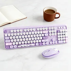 MOFii 1 Set Wireless Keyboard and Mouse Combo, Purple Cute Bear Round Keycaps, High-Appearance Office Keyboard Mouse for Girls, Universal for Laptop and Desktop, US Qwerty (Batteries Not Included)
