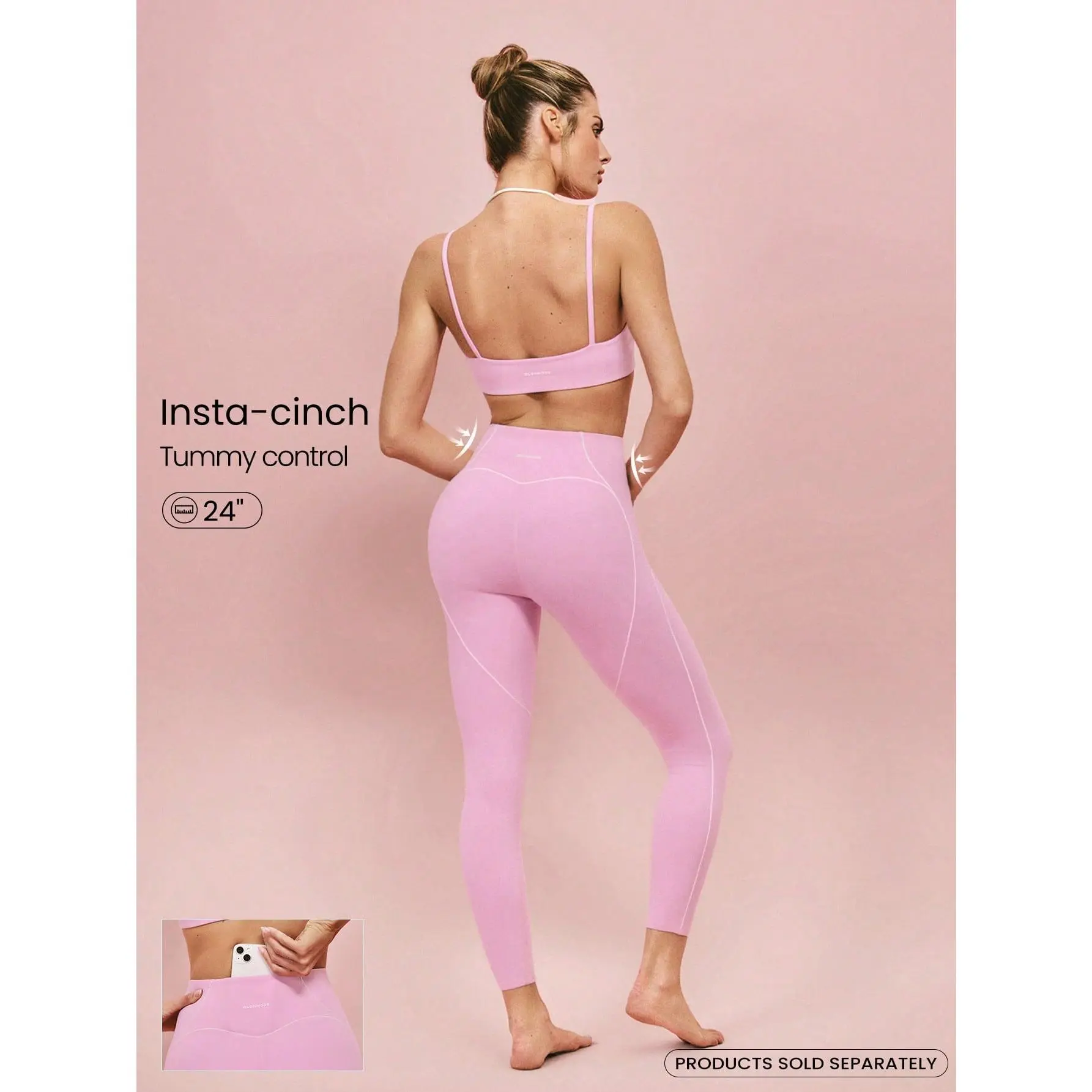 GLOWMODE 24" FeatherFit Workout Lover Buttery-Soft Sweat-Wicking Contrasting Seam Tummy Control Booty-Lifting Leggings Low Impact Yoga Studio Gym Daily Active Casual Wear