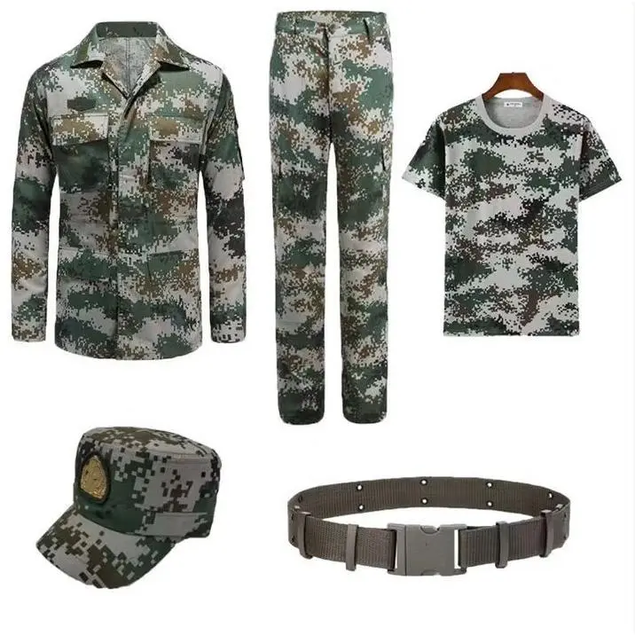 Men's Linen Military Camo 2-Piece Uniform Set (Jacket + Pants) - Loose-Fitting, Quick-Drying, Breathable Menswear Clothes, Flexible Cuts, Multi-Pocket, Wear-Resistant, Colorfast Workwear (65-80cm) for Summer-Autumn Military Training, Sports