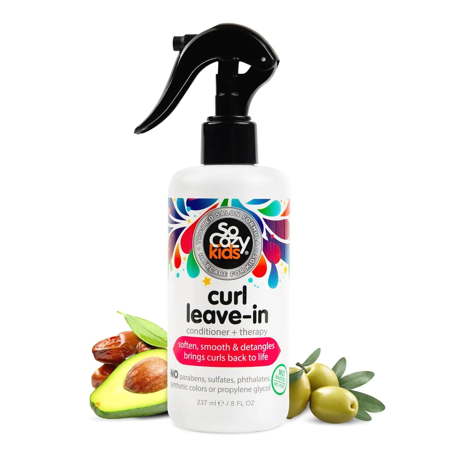SoCozy Curl Leave-In Conditioner & Detangler Spray for Kids Haircare, Hydrate & Nourish with Olive Oil & Keratin, 8 fl oz, Restore, Daily, Lightweight, Moisturizer, Curly Hair, Deep Conditioner, Hydrating, Nourishing, Natural Curls, Bouncy Curls