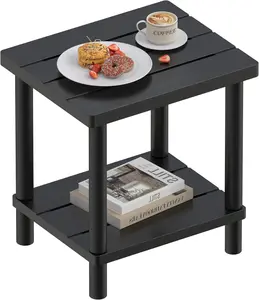 LEJANEOYE Outdoor Side Table, 2-Tier Small Outdoor Table for Patio, Adirondack Side Tables for Outside or Indoor, Bamboo End Table for Pool, Porch, Weather Resistant Easy Maintenance-Black