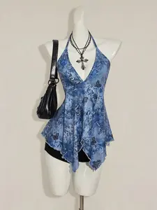 ARTYOTI Bohemian Floral Butterfly Graphic Choker Neck Bandana Top Coastal Cowgirl