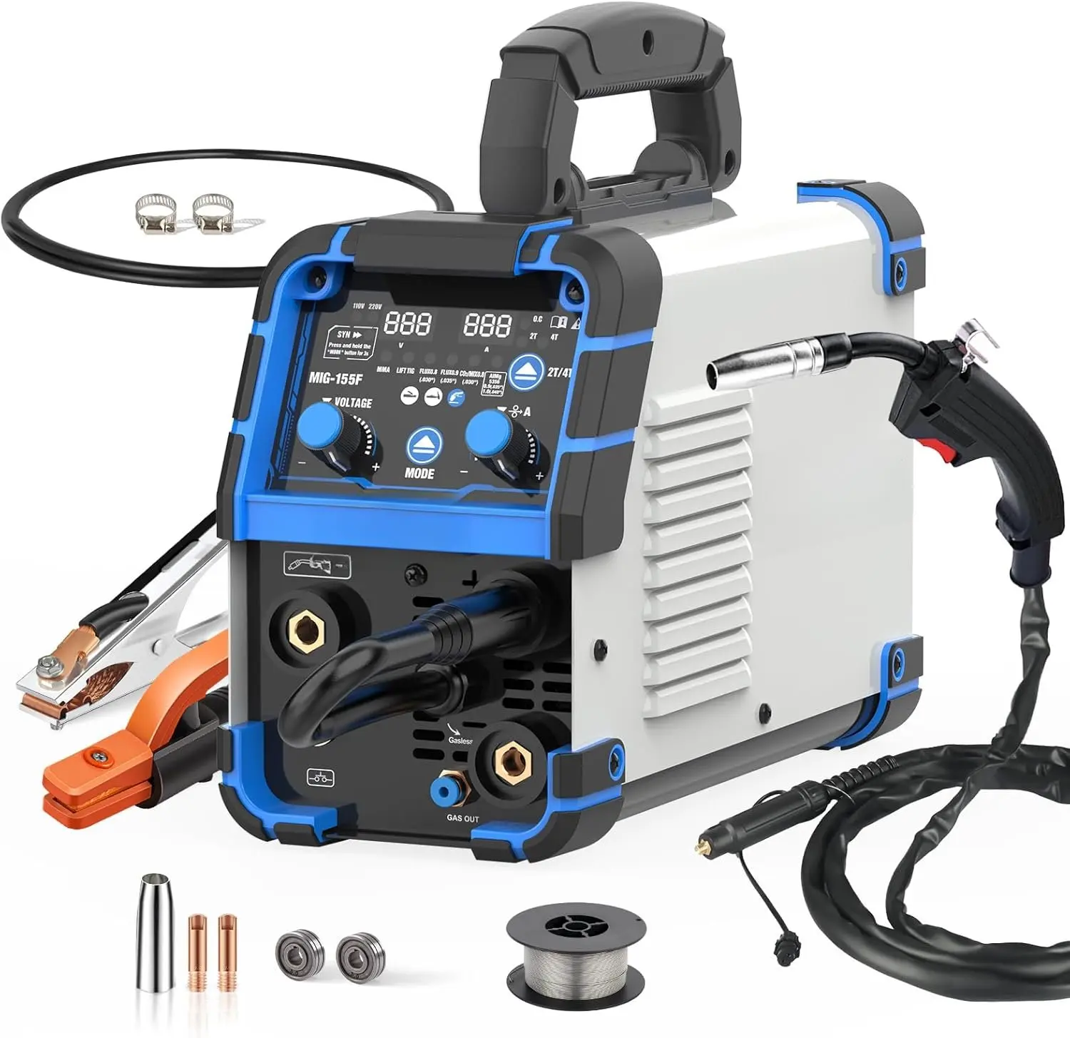 Aluminum MIG Welder 155Amp, Dual Vlotage 110V/220V 5-in-1 Welder Machine Gasless MIG/Gas MAG/Aluminum MIG/Stick/Lift TIG Welding, Multiprocess Welding Machine