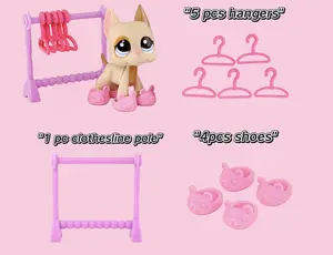 Mini Pet Laundry Accessories Set – 5 Pcs Tiny Hangers, 4 Pcs Bunny Shoes & Clothesline Pole for Little Animal Figures, Collectible Dollhouse Room Decor