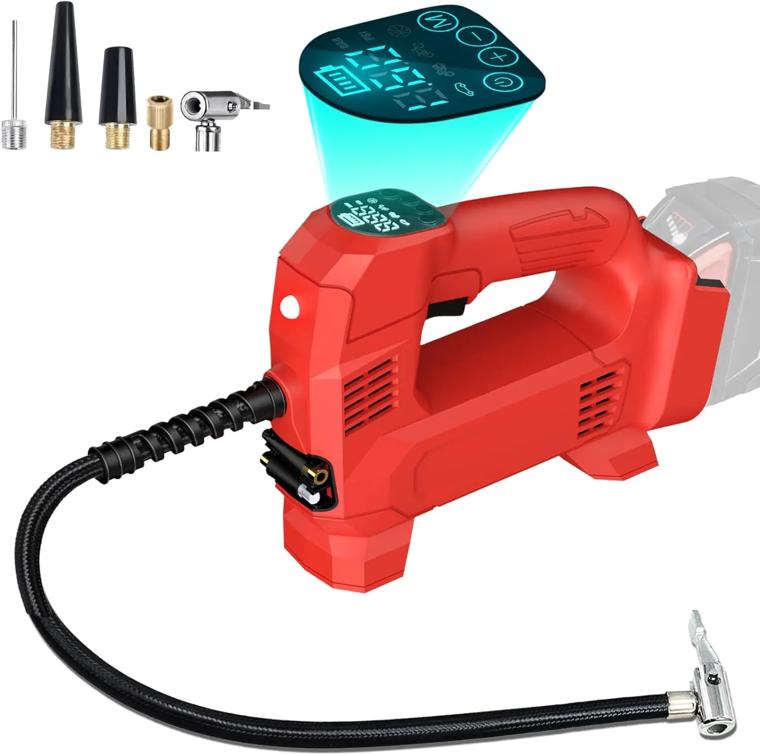 Portable 18V Cordless Compact Tire Inflator Air Compressor (No Battery) - Milwaukee M18 Battery Compatible, 150 PSI Max, Auto-Shutoff, Digital Gauge, for Mid-Size Cars, SUVs, 90 Days Satisfaction Guarantee, 18V Cordless Use