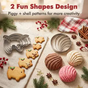 Stainless Steel Mexican Bread Cookie Mold, Pig Shell Shape, Holiday Baking Tool, 1/5/6 Pieces, Durable & Reusable Design