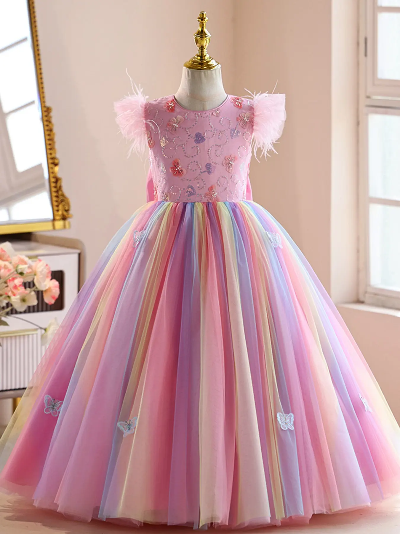 rainbow princess dress Inspired Tutu Pageant Ball Gown Birthday Party Costume from the unicorn Multicolor Rainbow Princess Gown With