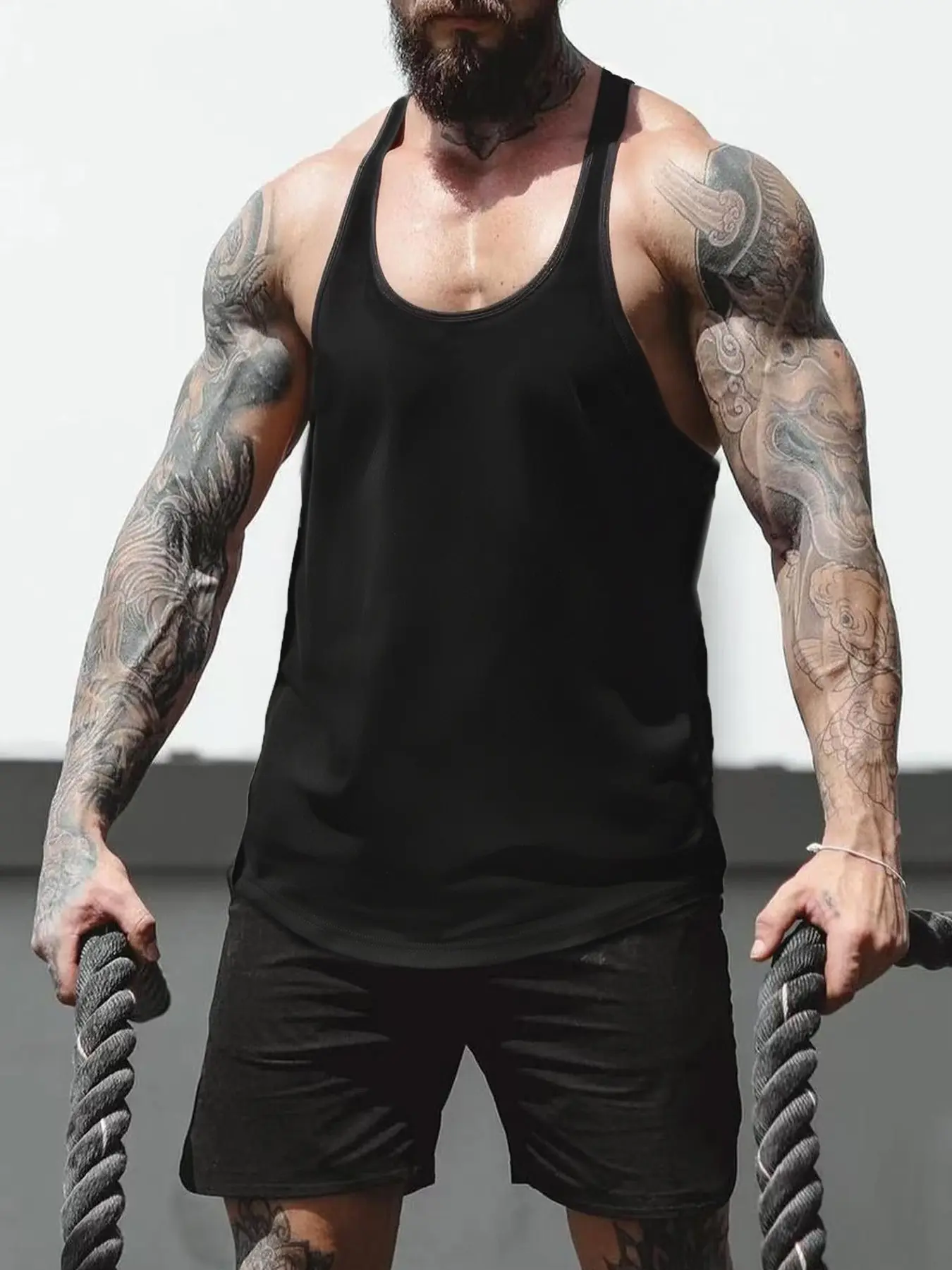 Men's Y-Back Stringer Tank Top, Breathable Moisture-Wicking Polyester Gym Tank, Lightweight Quick-Dry Athletic Top, Workout Vest, Activewear, Workout Clothing, Sleeveless Gym Tops, Ideal for Training, Light Outdoor & Urban Street Style