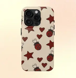 Red Ladybug Stars Hearts Yellow Phone Case Y2K Cute Bug Pattern Cool Girl iPhone 16 15 14 13 12 11