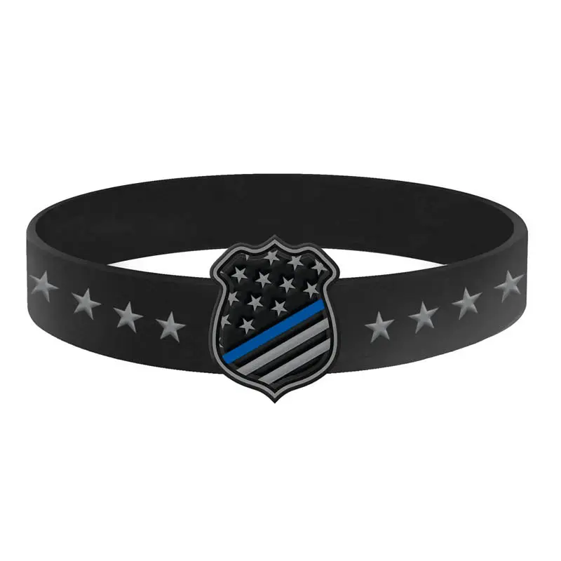 Thin Blue Line Shield Silicone Bracelet