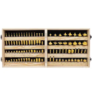100 count Router Bits Set, 1/4 Inch Shank Expert Router Bit Kit with Wooden Storage Case, Tungsten Carbide Router Bits Kit for Woodworking