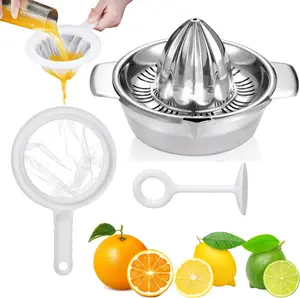 304 Stainless Steel Citrus Juicer – Manual Lemon Orange Grapefruit Squeezer, Heavy Duty Hand Press with Rotation, Built-in Strainer & 10oz Bowl, 2 Pour Spouts – Dishwasher Safe, Easy Clean