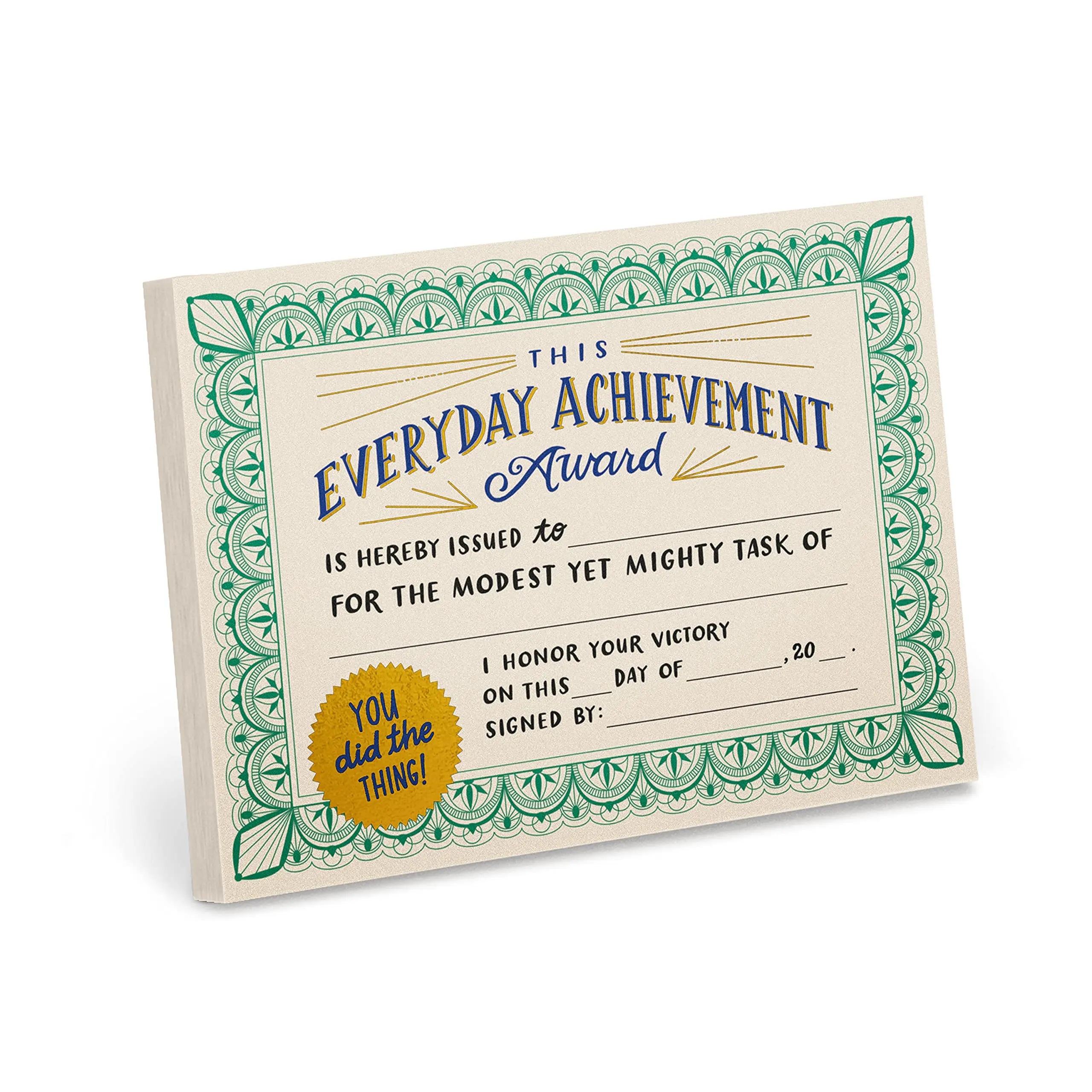 Em & Friends Everyday Achievement Adult Award Paper Certificate Notepad - Self Improvement Journal, Journal Style, Self-Adhesive, Writing Slogan Design, Office Stationery Supplies for Computers & Office Equipment Use, Journal Style Notebooks
