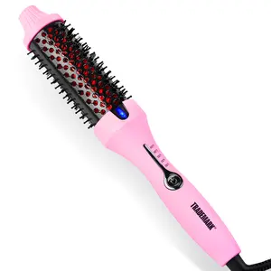 Trademark Thermal Infrared Brush Hot Rod with Ionic Technology Round Hot Brush for Smoothing Premium Pink with 5 Adjustable Heat Settings Less Damage Bristle Straightening Lightweight