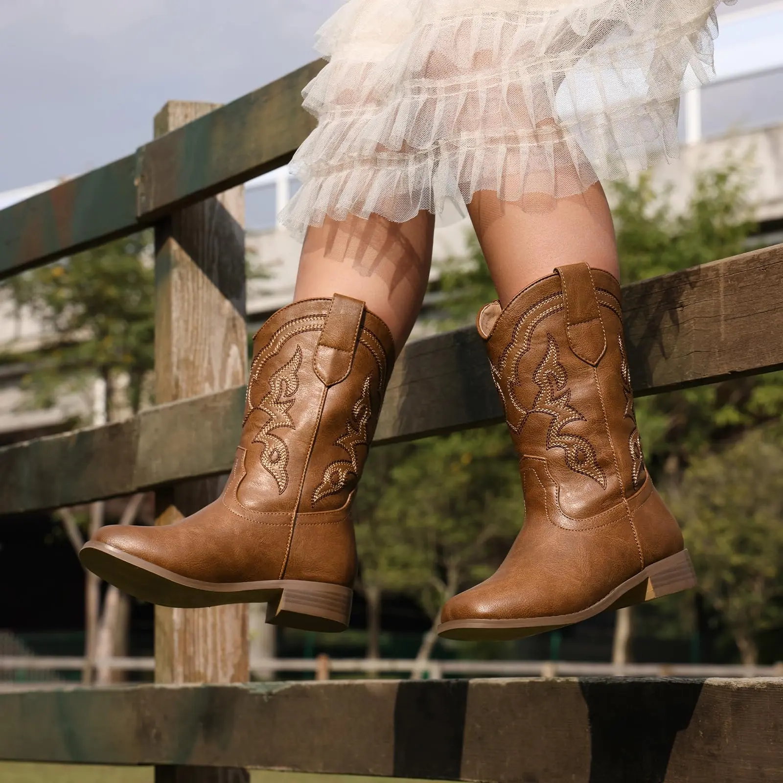 Girls' Western Cowboy Boots - Glitter, Embroidery, Round Toe, Easy Pull-On Mid-Calf Shoes for Toddlers to Big Kids, Cowboy Aesthetic, Country Girl Aesthetic, All Seasons Wear