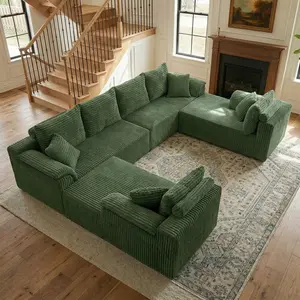 QIMENG 137-in Oversized U-Shaped Boneless Couch, 8-Seater Modular Cloud Sofa with Armrest Covers & Chaise Lounges, 4-in-1 Flexible Deep-Seat Corner Corduroy Memory Foam Indoor Living Room Apartment Furniture (Dark Gray, No Assembly), Boneless Couches, Clo