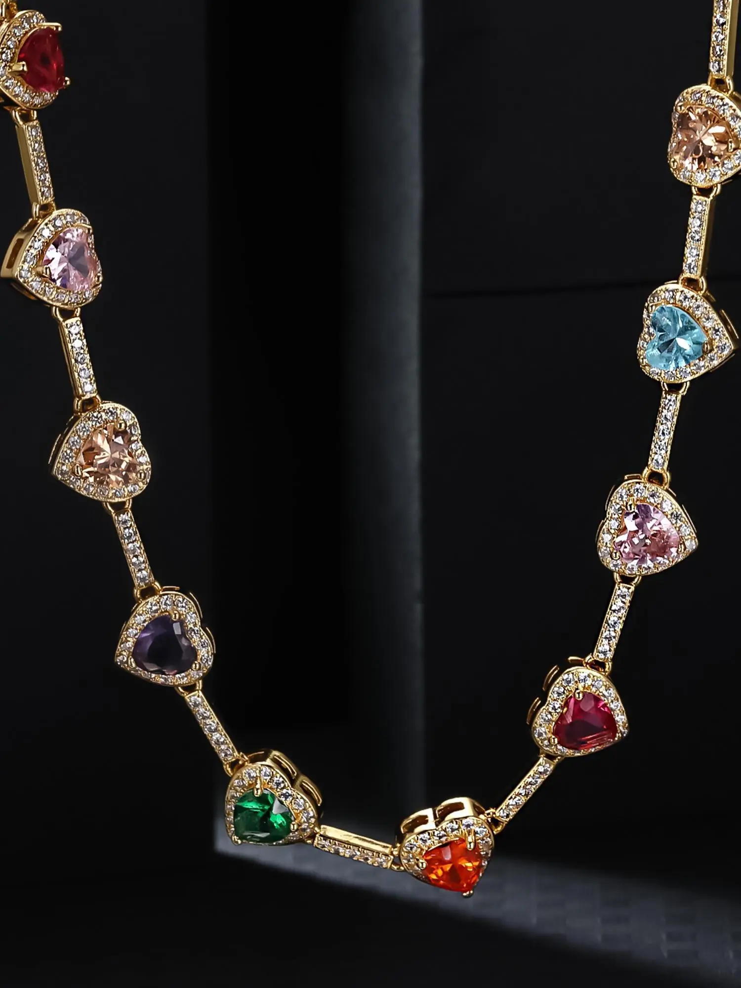 Colorful Heart Shaped Imitation Crystal Decor Statement Chain Zircon Necklace, Sparkle Hearts Necklaces, Elegant Luxurious Gift for Mom & Girlfriend, Fashion Jewelry Accessories for Women, Heart Design Necklace