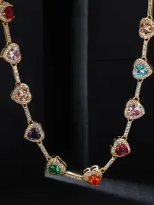Colorful Heart Shaped Imitation Crystal Decor Statement Necklace, Elegant Luxurious Gift for Mom & Girlfriend, Fashion Jewelry Accessories for Women