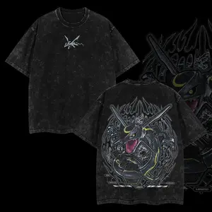 Rayquaza Vintage Unisex Oversized Anime Manga Acid Washed Heavyweight Cotton T-Shirt Graphic Tee Anime Lover Streetwear Casual Top Men’s Everyday Wear