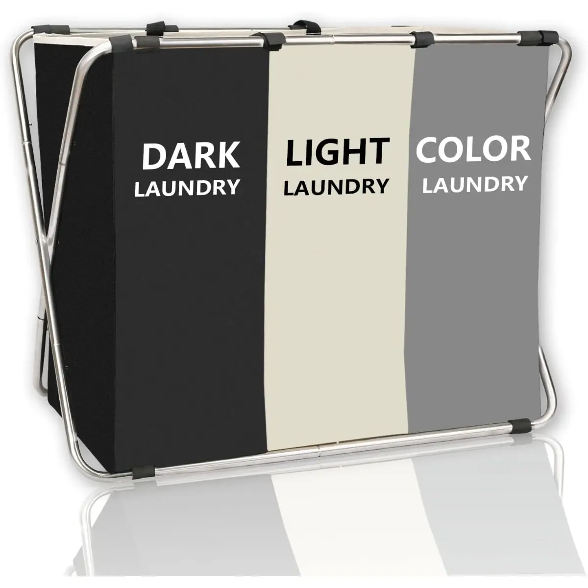 Multi-Function Steel 3-Compartment Foldable Laundry Basket Sorter, Large 25.8in x 22.1in x 15.4in, for Laundry Room & Bedroom Blanket Storage