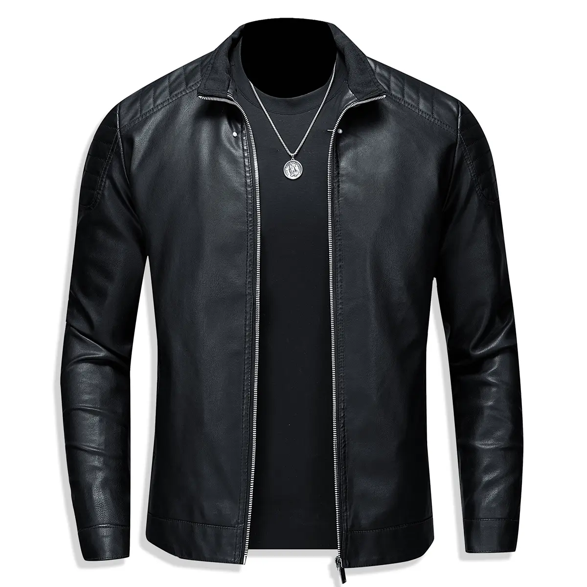 Men's Heavyweight Plain Korean-Style Fitted Polyester Full-Zip Stand Collar Jackets with Zipper Pockets - Vintage Evening Chic Woven Tops