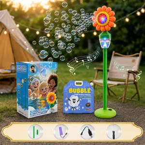 [Children's Day gifts ] Sunflower Bubble Machine for Kids, Automatic 90° Adjustable Head, Rechargeable Outdoor Toy with Light, Includes Big Bottle of Bubble Solution, Best Summer Easter Gift for Children