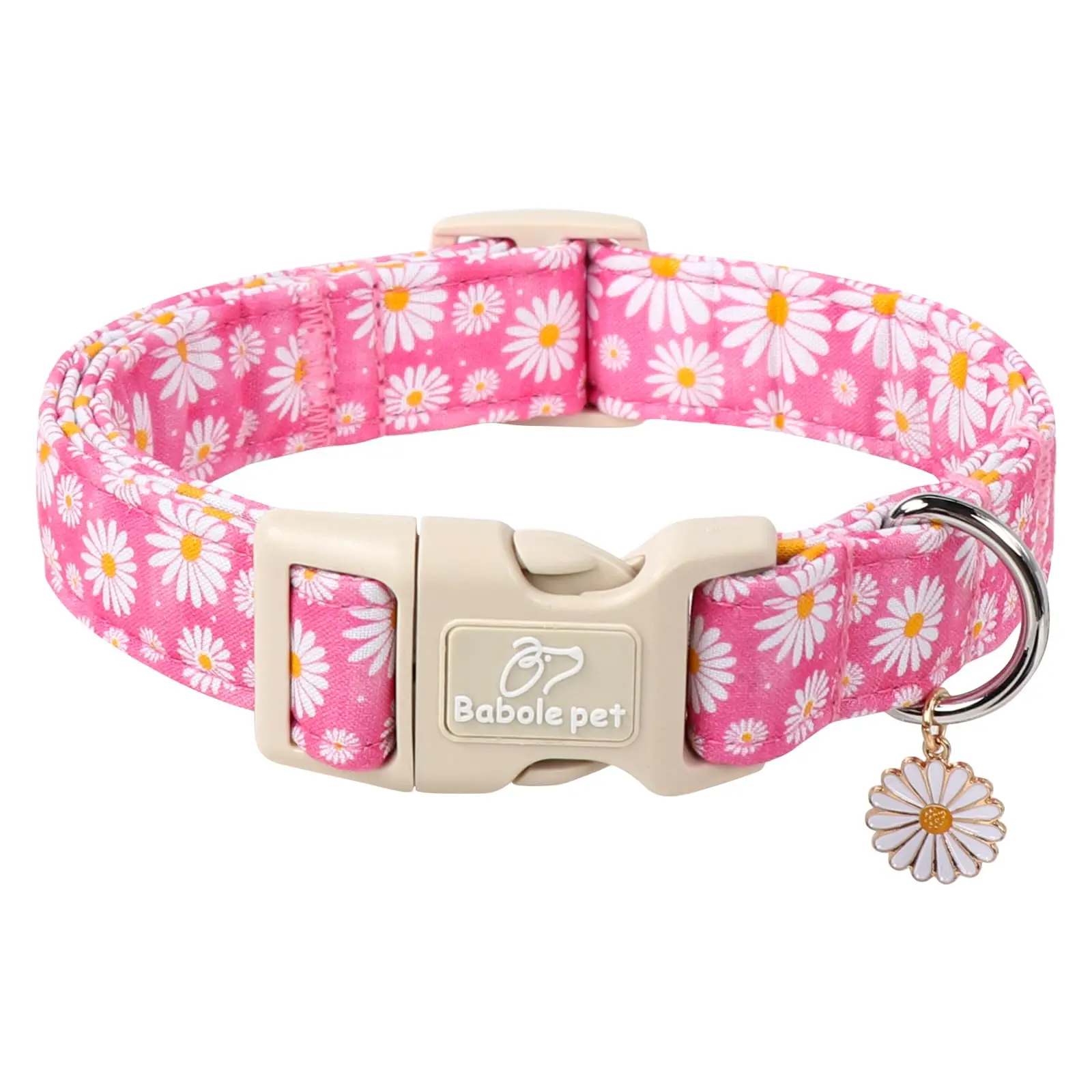 Daisy Floral Dog Collar and Leash Set - Adjustable Pink, Quick-Release Buckle, Suitable for Small to Large Dogs