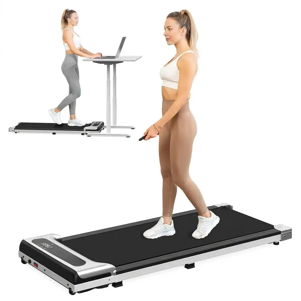 Under Desk Walking Pad with Adjustable Incline and Foldable Handrail, Quiet Treadmill for Home Gym, Dual Shock Absorption Cardio at Home Equipment, 265 lbs Capacity, At Home Gym Equipment