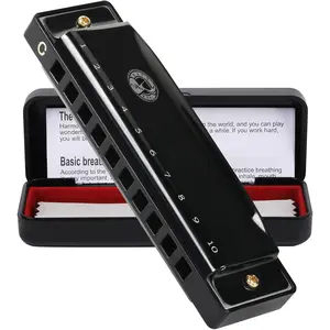 10 Holes 20  Blues Harp Mouth Organ Harmonica, Diatonic Blues Harmonica Key of C, For  Adults Student Beginners Professionals, with Hard Case and Cleaning Cloth (Black)
