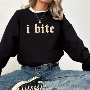 Gothic I Bite Sweatshirt, Funny Girls Crewneck, Sarcastic Women Long Sleeve Pullover, Meme Sweater, Humor Outfits, Funny Gift For Her B