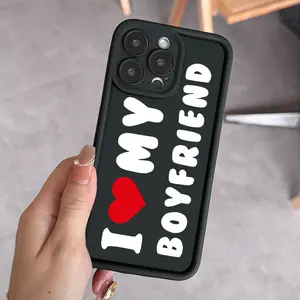 Phone case for iPhone 16 Pro Max 15 Plus 14 13 12 11 XR XS I Love My Boyfriend Pattern Full Body Protection Shockproof Soft Silicone Cover
