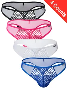 4 Counts JOCKMAIL Brand Fashion Mesh Material Breathable Fabric Low Waist Men's Thong Underwear Daily Leisure Home All Seasons T-back Underpants
