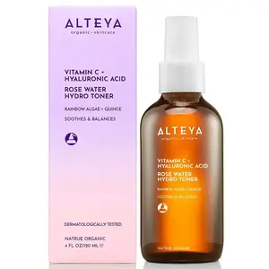 Alteya Organics Vitamin C & Hyaluronic Acid Rose Water Hydro Toner - Soothing Moisturizing Formula for All Skin Types - 4 FL OZ / 120 ML