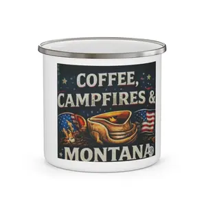 Montana Coffee, Campfires & Cowboy Enamel Camping Mug