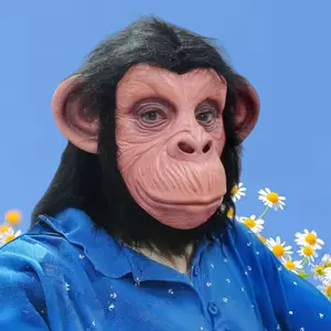Full Face Black Hair Rubber Gorilla Mask - Latex Ape Headgear for Halloween Cosplay Funny Monkey Animal Prop
