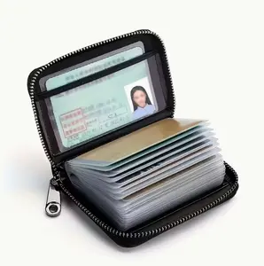 20 Card Slots+2 ID Slots, Ultra-Thin RFID Shielded Artificial Leather Wallet - High Capacity, Zipper Closure, Stylish Design, Perfect Gift for Holidays And Daily Use, Card Storage Box | Minimalist Wallet | Durable PU Material