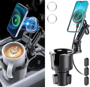 Magnetic Wireless Cup Phone Holder for Magsafe Car Mount Charger 15W Fast Charging Cell Phone Stand with Expandable Base for iPhone 16 15 14 13 12 Series