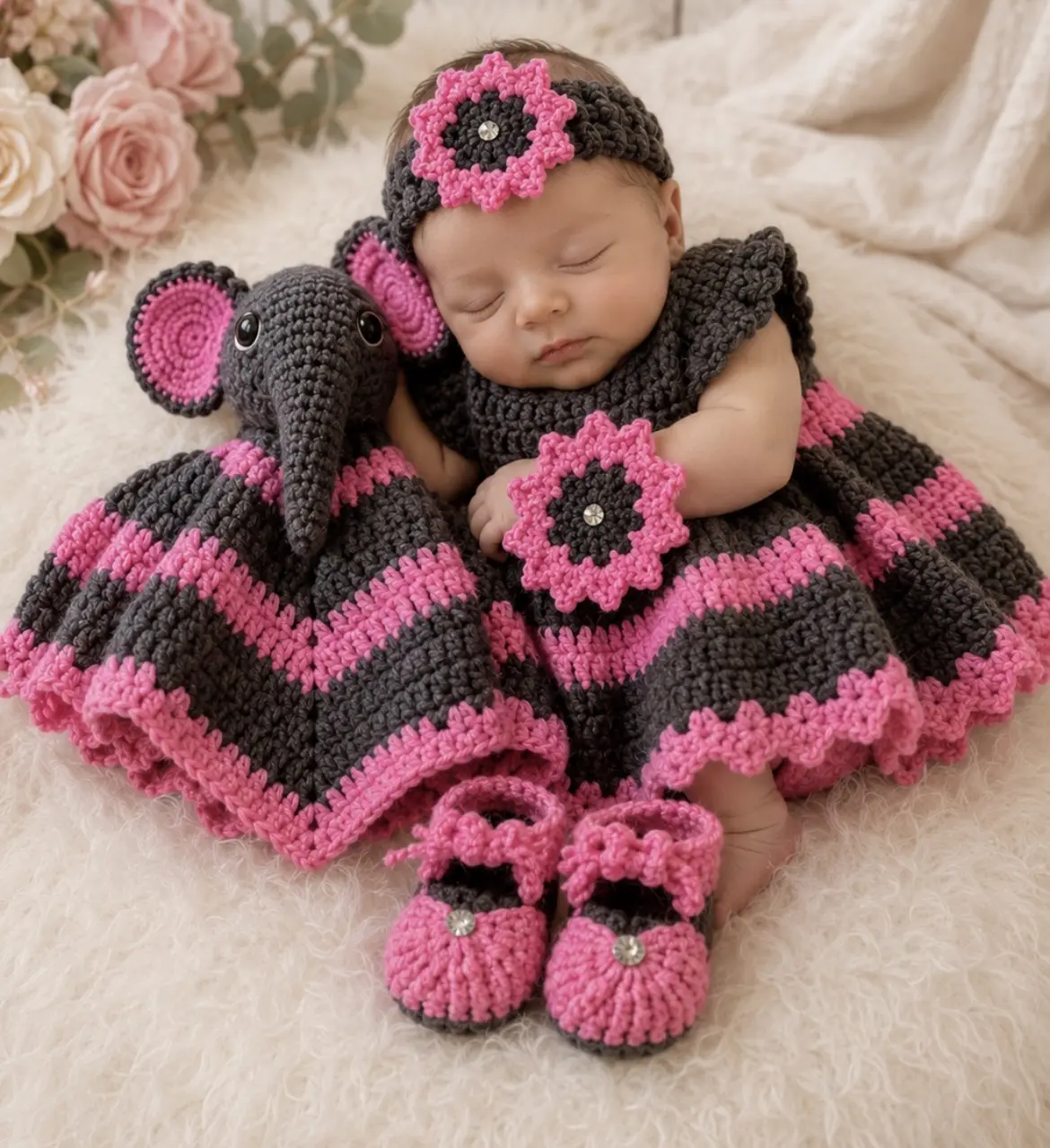 Custom Baby Bundle-dress, headband, shoes, and animal lovey