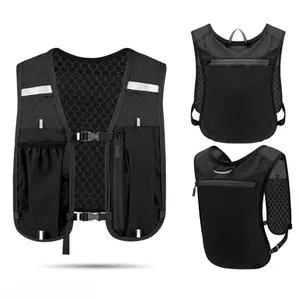 Breathable Running Hydration Vest, Lightweight 3D Mesh Sports Chest Pack with Reflective Strip & Emergency Whistle, Stretch Pockets Fits 6-Inch Phone Water Bladder Storage, Adjustable for Hiking Cycling Marathon