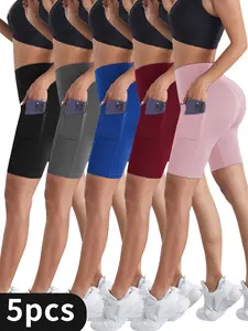 High-Waist Yoga Shorts with Pockets | Breathable, Butt-Lifting, Stretchy Elastane Fabric | for Women - Ideal for Sports & Summer Anti-Slip Pocket Bike Shorts Non Front Seam Low Impact Cycling Running Gym Workout Summer