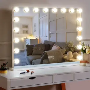 Hollywood Vanity Mirror Pro with Bluetooth XXXL 31.5"x22.8" 18 Bulbs 3 Color Modes Large Lighted Hollywood Makeup Mirror with USB Charging Port and 10X Magnification for Bedroom Desktop