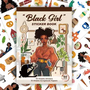 50 Sheets Black Girl Series Sticker Book Diy Sticker For Junk Journal Water Bottle Laptop Suitcase Phone Case Decoration Decorative Stickers Scrapbook Material