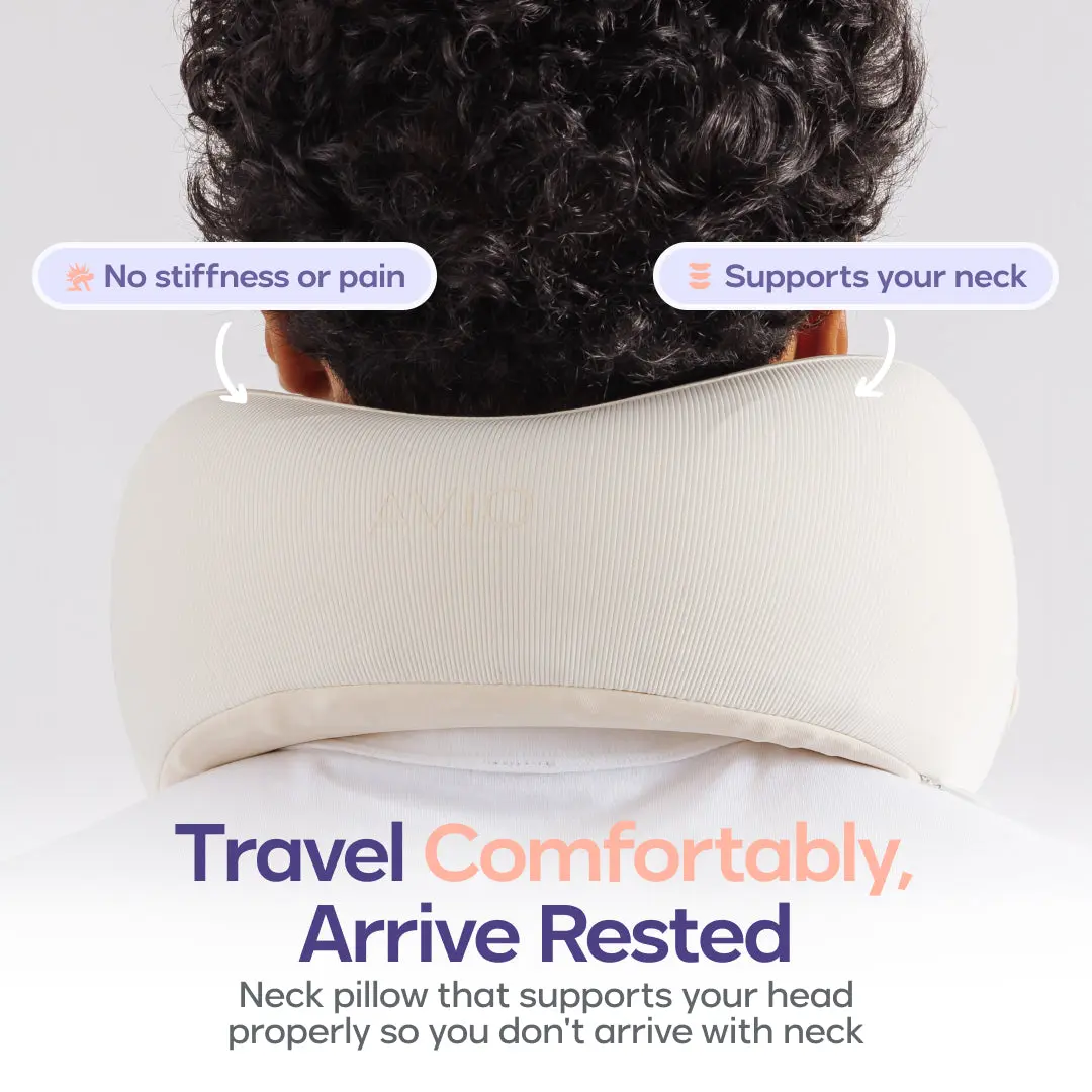Mellow x AVIO Collab | Travel Neck Pillow Capsule, Cloud Tech Memory Foam, Compact Travel Case, Ergonomic Airplane Pillow, Washable Cover