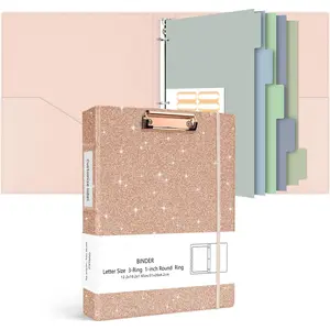 3 Ring Binder 1 Inch,  Leather Clipboard Binder Organizer for Letter Size (8.5" x 11"), Professional Binder Organizer Dividers with 5 Tabs, Rose